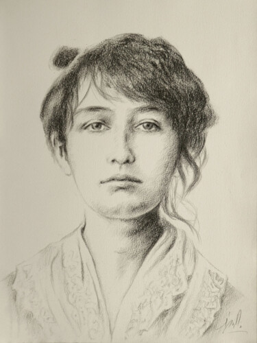 Рисунок под названием "Portrait original d…" - Isabelle Milloz, Подлинное произведение искусства, Древесный уголь