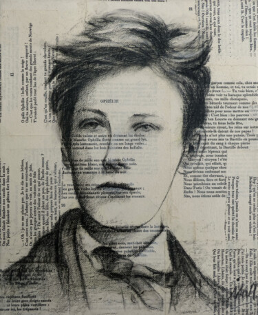 Drawing titled "Portrait d'Arthur R…" by Isabelle Milloz, Original Artwork, Conté Mounted on Wood Stretcher frame