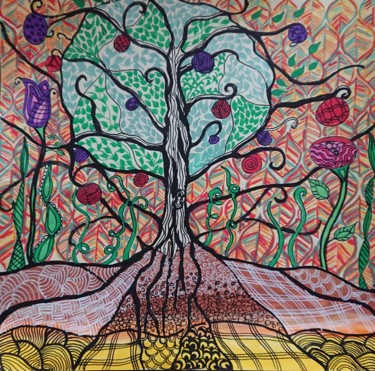 Desenho intitulada "Arbre de vie 2" por Isabelle Pain, Obras de arte originais, Marcador