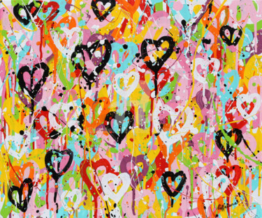 Painting titled "Heart & Love" by Isabelle Pelletane, Original Artwork, Acrylic Mounted on Wood Stretcher frame