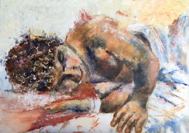 Картина под названием "jeune-homme qui fai…" - Isabelle Reygaerts, Подлинное произведение искусства, Масло