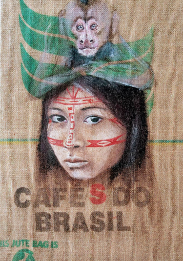 Schilderij getiteld "Indienne Surùu sur…" door Isabelle Roye, Origineel Kunstwerk, Olie Gemonteerd op Houten paneel