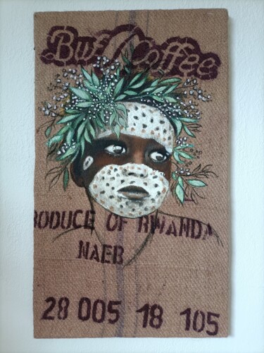 Painting titled "BudCoffee" by Isabelle Roye, Original Artwork, Oil Mounted on Wood Panel