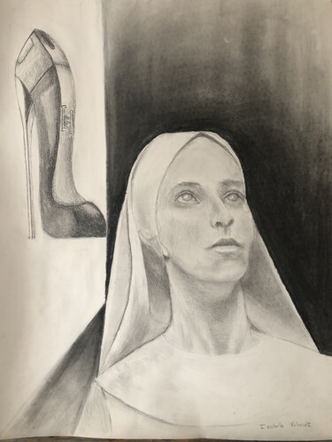 Dessin intitulée "La religieuse" par Isabelle Scheidt, Œuvre d'art originale, Crayon