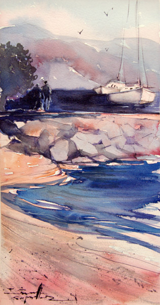 제목이 "Aquarelle Marine Hy…"인 미술작품 Isabelle Seruch Capouillez로, 원작, 수채화