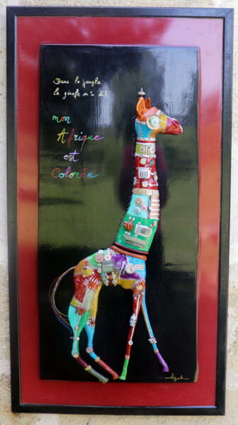 Escultura intitulada "Girafe patchwork co…" por Isabelle Sinsou, Obras de arte originais, Argila do polímero Montado em Pain…