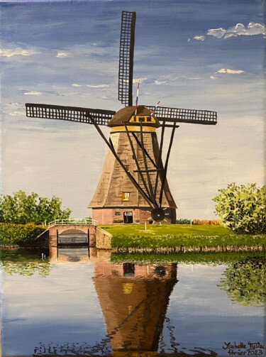 Painting titled "Moulin hollandais" by Isabelle Tysiac, Original Artwork, Acrylic Mounted on Wood Stretcher frame