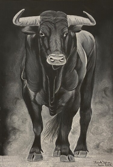 Disegno intitolato "taureau" da Isabelle Tysiac, Opera d'arte originale, Pastello