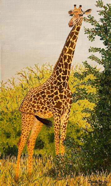 Pittura intitolato "Girafe en Tanzanie" da Isabelle Tysiac, Opera d'arte originale, Acrilico