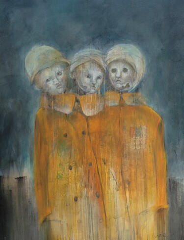 Painting titled "La parade" by Isabelle Vialle, Original Artwork, Oil Mounted on Wood Stretcher frame