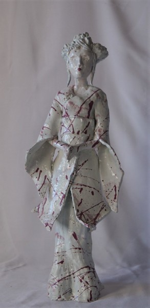 Sculptuur getiteld "Japonaise blanche" door Isabelle Zwang, Origineel Kunstwerk, Keramiek
