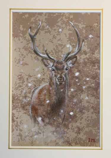 Painting titled "Cerf, petit 3" by Isabelle Molinard, Original Artwork, Pencil