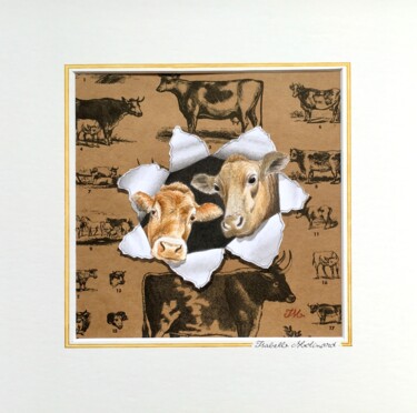 Peinture intitulée "2 vaches" par Isabelle Molinard, Œuvre d'art originale, Aquarelle