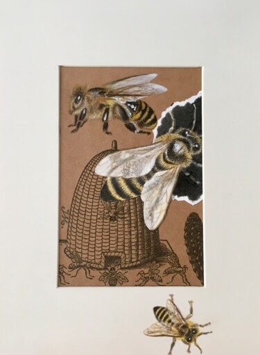 Painting titled "“3 Abeilles”" by Isabelle Molinard, Original Artwork, Watercolor