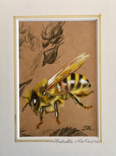 Schilderij getiteld "Abeille -rose" door Isabelle Molinard, Origineel Kunstwerk, Aquarel