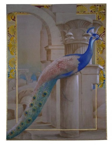 Pittura intitolato "Le Paon" da Isabelle Molinard, Opera d'arte originale, Olio