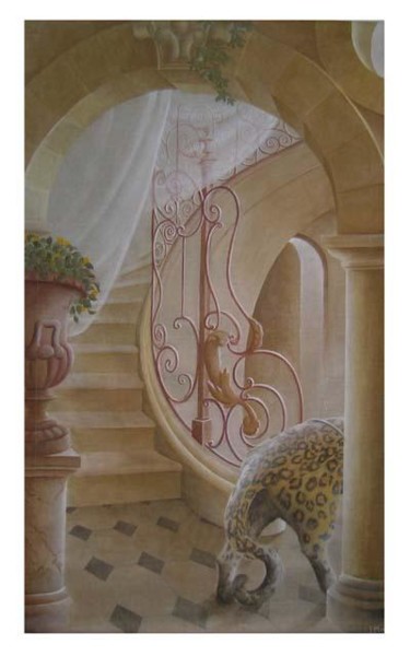 Pintura intitulada "Escalier - Panthère" por Isabelle Molinard, Obras de arte originais, Óleo