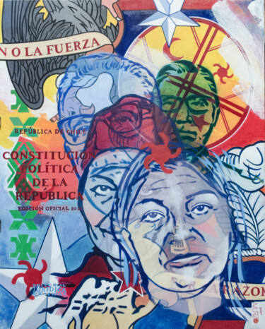 Schilderij getiteld "Made in Chile-Elisa…" door Murzo, Origineel Kunstwerk, Acryl Gemonteerd op Frame voor houten brancard