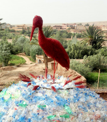 Sculpture intitulée "LA CIGOGNE BERBERE" par Isabelle Renou, Œuvre d'art originale, Fil de fer