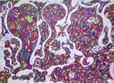 Dessin intitulée "Escargots Fleuris" par Isabelle Tirard, Œuvre d'art originale, Stylo gel