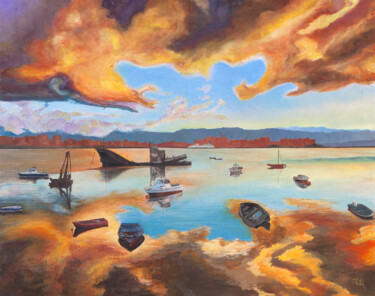 Malarstwo zatytułowany „SUNRISE REFLECTIONS” autorstwa Isabel Robledo, Oryginalna praca, Olej