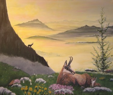 Painting titled "l'aube en montagne" by Isabelle Vauche, Original Artwork