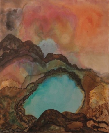 Peinture intitulée "paysage lacustre" par Isankis, Œuvre d'art originale, Encre