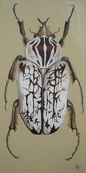 Peinture intitulée "COLEOPTERE GOLIATH…" par Virginie Isfaoui, Œuvre d'art originale, Acrylique Monté sur Châssis en bois