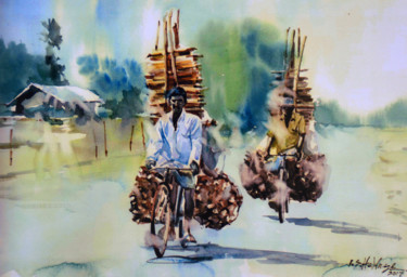 Картина под названием "The Lumber Mill" - Ishan Senaka Hewage, Подлинное произведение искусства, Акрил Установлен на Деревян…