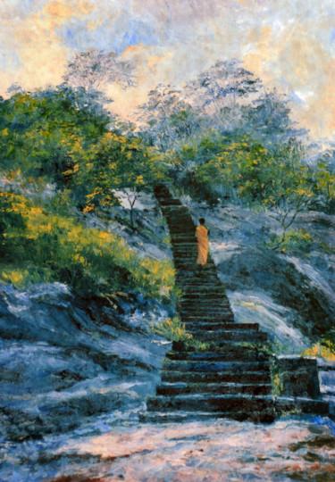Pittura intitolato "Stairway of Faith" da Ishan Senaka Hewage, Opera d'arte originale, Acrilico Montato su Telaio per barell…