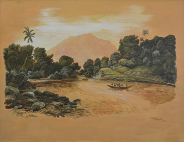 Peinture intitulée "The Golden Lake" par Ishan Senaka Hewage, Œuvre d'art originale, Acrylique Monté sur Châssis en bois