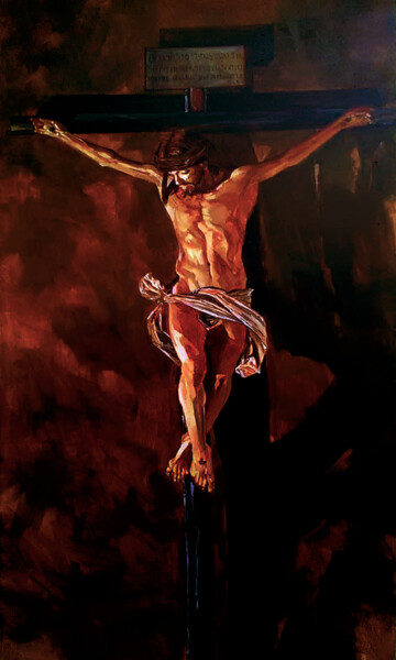 Malarstwo zatytułowany „Crucifixion” autorstwa Ishan Senaka Hewage, Oryginalna praca, Akryl Zamontowany na Drewniana rama no…