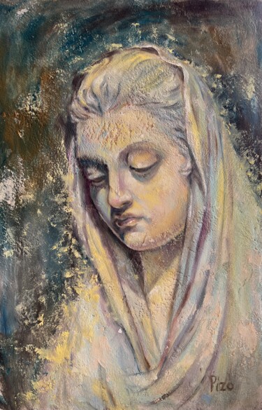 Schilderij getiteld ""Maria"" door Isolde Pavlovskaya, Origineel Kunstwerk, Olie Gemonteerd op Karton