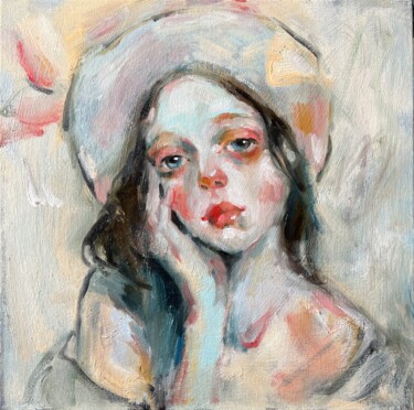 Картина под названием "White hat" - Isolde Pavlovskaya, Подлинное произведение искусства, Масло Установлен на картон
