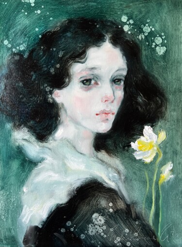 Painting titled "Narcissus" by Isolde Pavlovskaya, Original Artwork, Oil Mounted on Cardboard