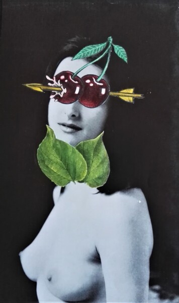 Collages intitulée "Cherry Eyes." par Isra, Œuvre d'art originale, Collages