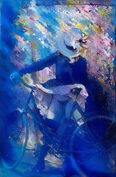 Artes digitais intitulada "Blue and Bycicle" por Isra, Obras de arte originais, Fotografia Manipulada