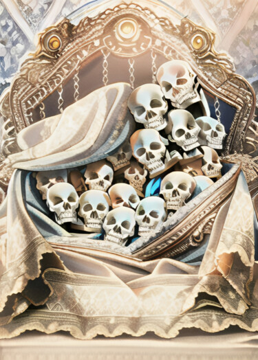 Arte digitale intitolato "Skulls On Throne" da Isra, Opera d'arte originale, Immagine generata dall'IA
