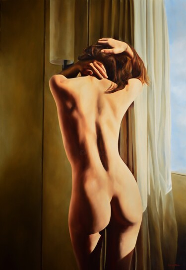 Painting titled "Sunbathing" by Istvan Cene Gal, Original Artwork, Oil