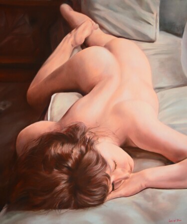 Malarstwo zatytułowany „Sleeping girl” autorstwa Istvan Cene Gal, Oryginalna praca, Olej Zamontowany na Drewniana rama noszy