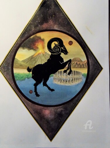 Schilderij getiteld "Astro Aries" door Isys, Origineel Kunstwerk, Acryl