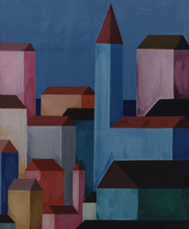 Painting titled "ciudad" by Italo Somma, Original Artwork, Oil Mounted on artwork_cat.