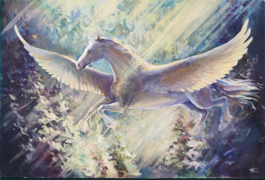 Peinture intitulée "The dream of flying" par Timonina Nataliia, Œuvre d'art originale, Huile Monté sur Carton