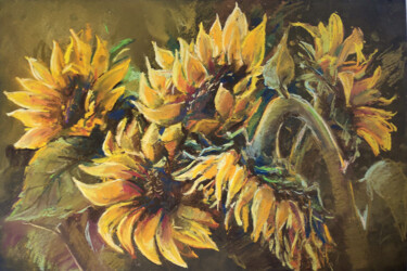 Painting titled "Sunflowers" by Timonina Nataliia, Original Artwork, Pastel