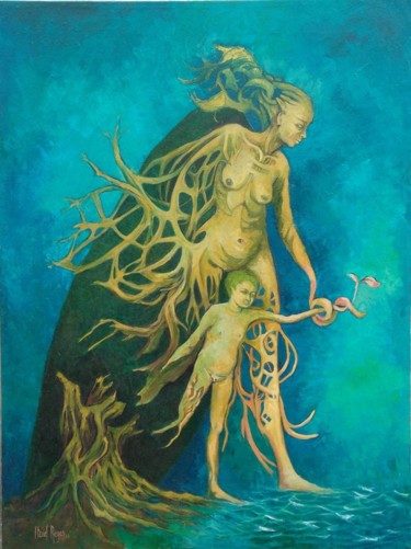 Painting titled "La huída" by Itzeel Reyes, Original Artwork, Oil