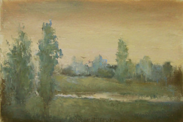 Painting titled "By the river, sketc…" by Elena Yudina, Original Artwork, Oil Mounted on Wood Panel