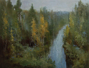 Pittura intitolato "Autumn waterfall" da Elena Yudina, Opera d'arte originale, Olio