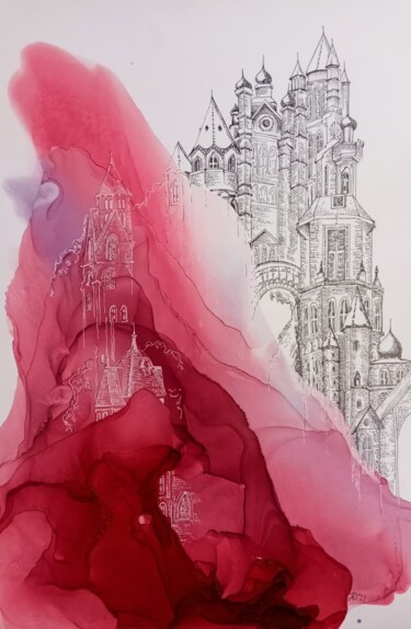 Malerei mit dem Titel "Castelo" von Iulia Savinova, Original-Kunstwerk, Tinte