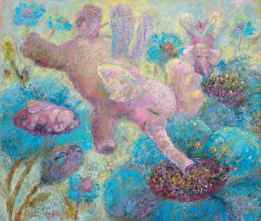 Картина под названием "Сонные слоники" - Iuliia Abramoshvili, Подлинное произведение искусства, Масло