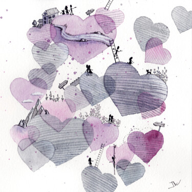 Dessin intitulée "Love Story" par Iuliia Andriiets, Œuvre d'art originale, Aquarelle